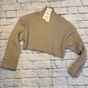 Zara Women's Ribbed Cropped Sweater - Tan Size small